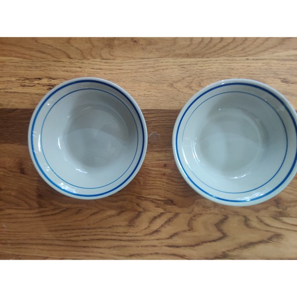 Other - VTG Stoneware Bowls Set of 2 Off-White Blue Double Band Farmhouse Cereal Soup